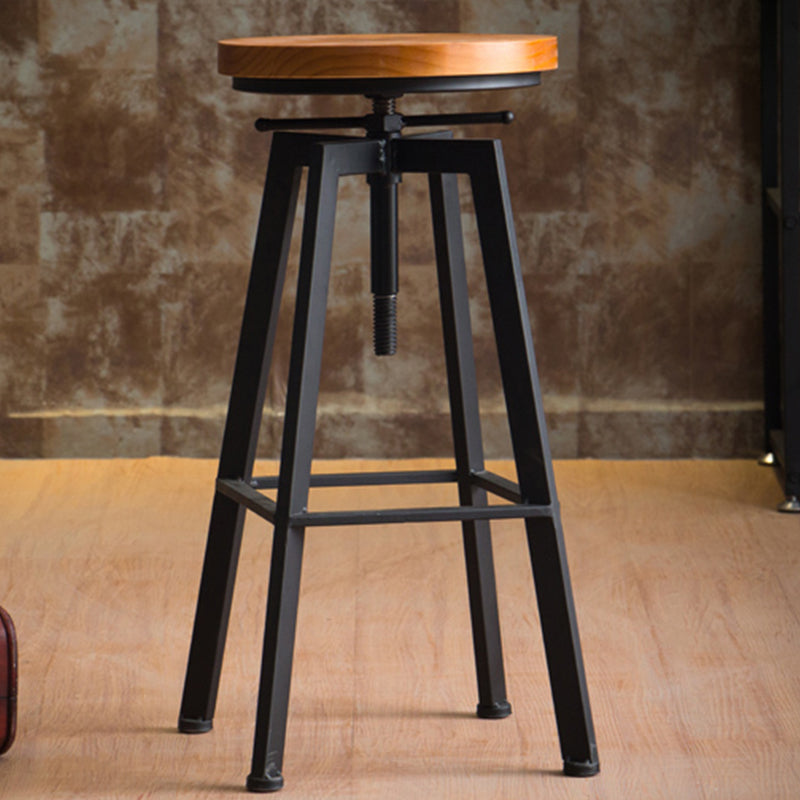Modern Armless Counter Stool Iron Bar Stool with Wooden Seat and Pedal