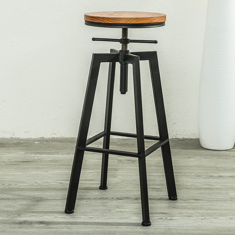 Modern Armless Counter Stool Iron Bar Stool with Wooden Seat and Pedal