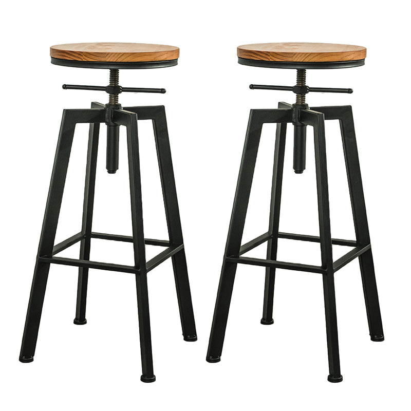 Modern Armless Counter Stool Iron Bar Stool with Wooden Seat and Pedal