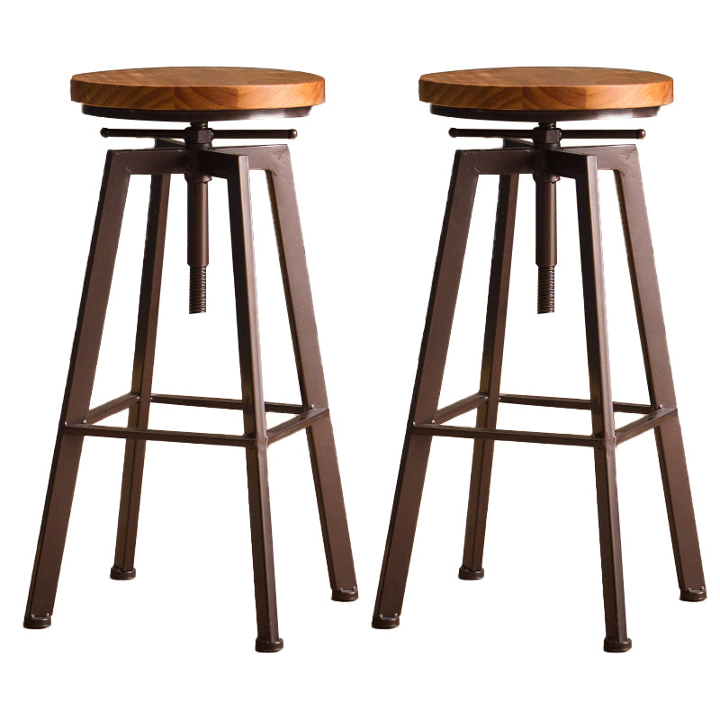 Modern Armless Counter Stool Iron Bar Stool with Wooden Seat and Pedal