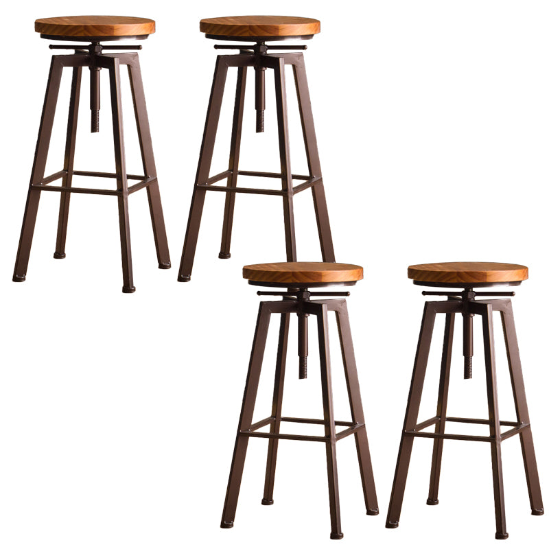 Modern Armless Counter Stool Iron Bar Stool with Wooden Seat and Pedal