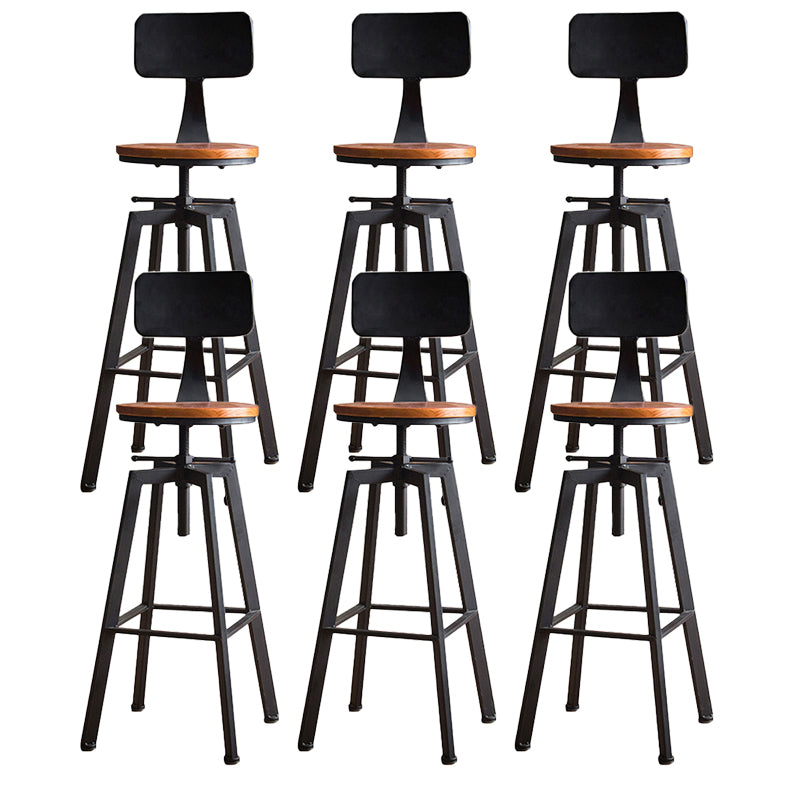 Modern Armless Counter Stool Iron Bar Stool with Wooden Seat and Pedal