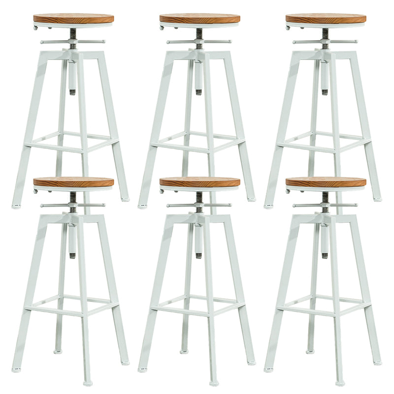 Modern Armless Counter Stool Iron Bar Stool with Wooden Seat and Pedal
