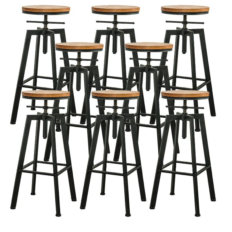 Modern Armless Counter Stool Iron Bar Stool with Wooden Seat and Pedal
