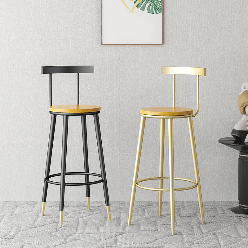 Modern Armless Backrest Counter Stool Iron Bar Stool with Wooden Seat and Pedal