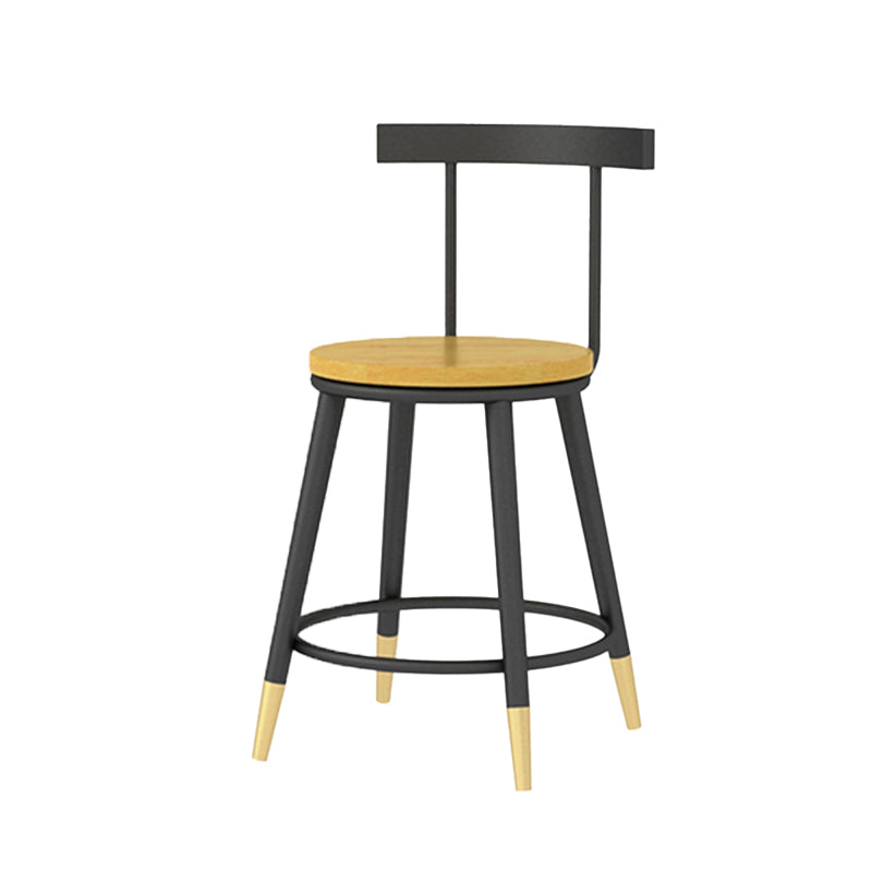 Modern Armless Backrest Counter Stool Iron Bar Stool with Wooden Seat and Pedal