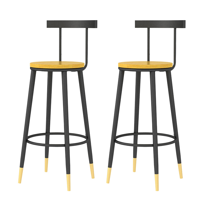 Modern Armless Backrest Counter Stool Iron Bar Stool with Wooden Seat and Pedal