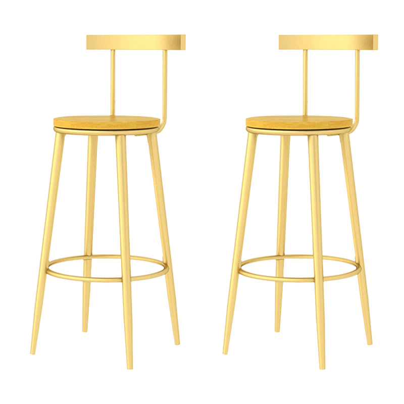 Modern Armless Backrest Counter Stool Iron Bar Stool with Wooden Seat and Pedal