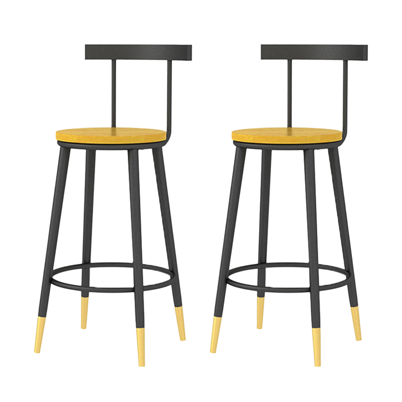 Modern Armless Backrest Counter Stool Iron Bar Stool with Wooden Seat and Pedal