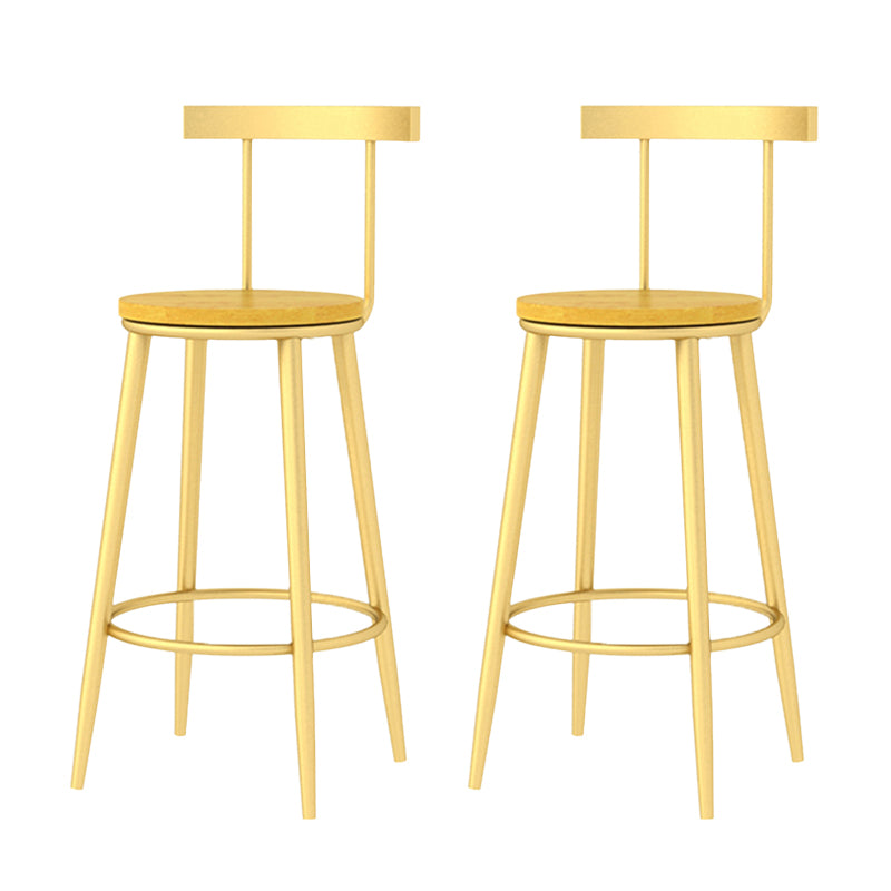 Modern Armless Backrest Counter Stool Iron Bar Stool with Wooden Seat and Pedal