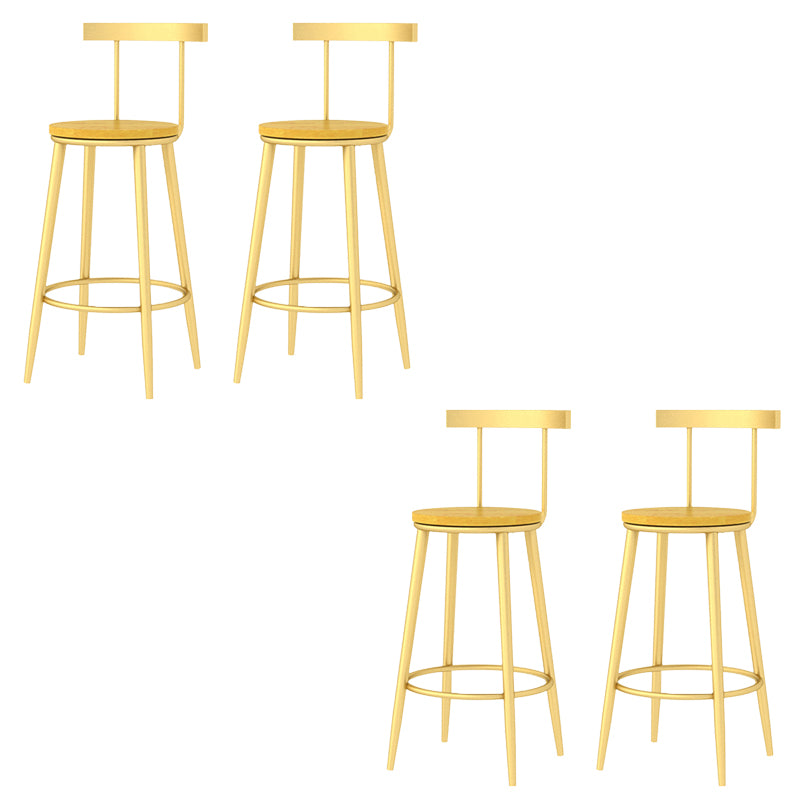 Modern Armless Backrest Counter Stool Iron Bar Stool with Wooden Seat and Pedal