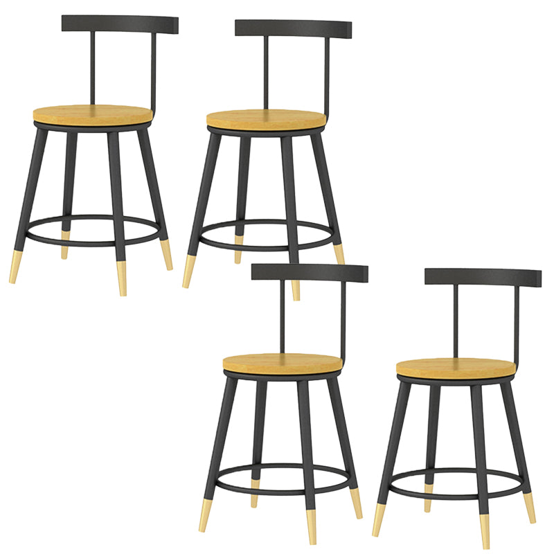 Modern Armless Backrest Counter Stool Iron Bar Stool with Wooden Seat and Pedal