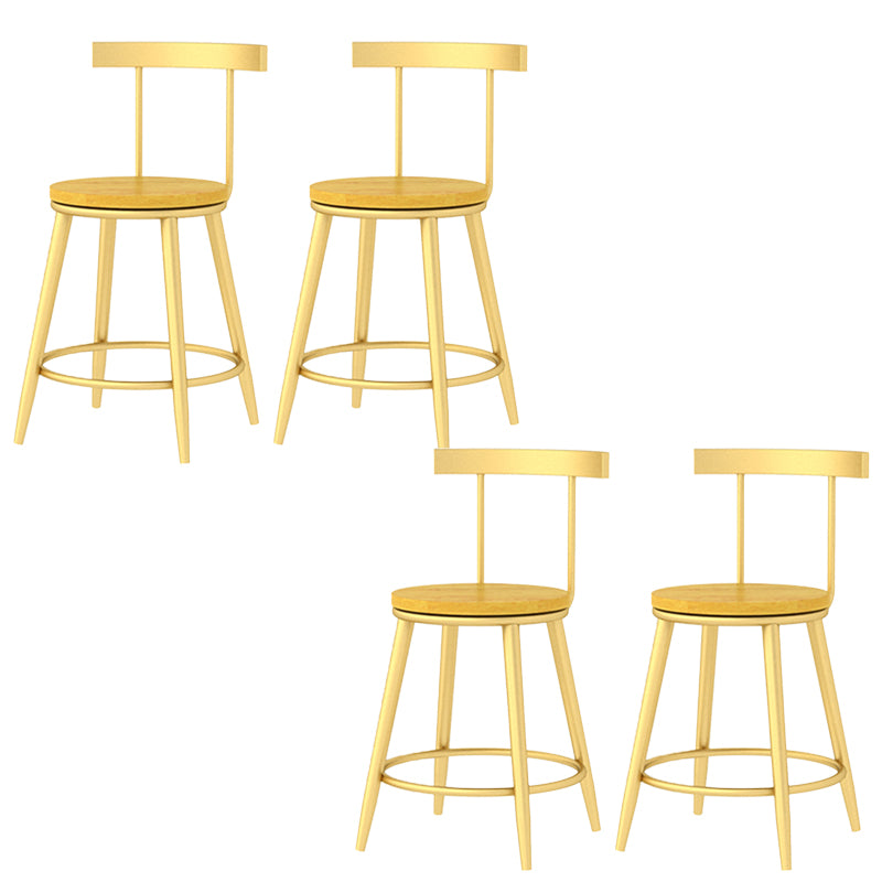 Modern Armless Backrest Counter Stool Iron Bar Stool with Wooden Seat and Pedal