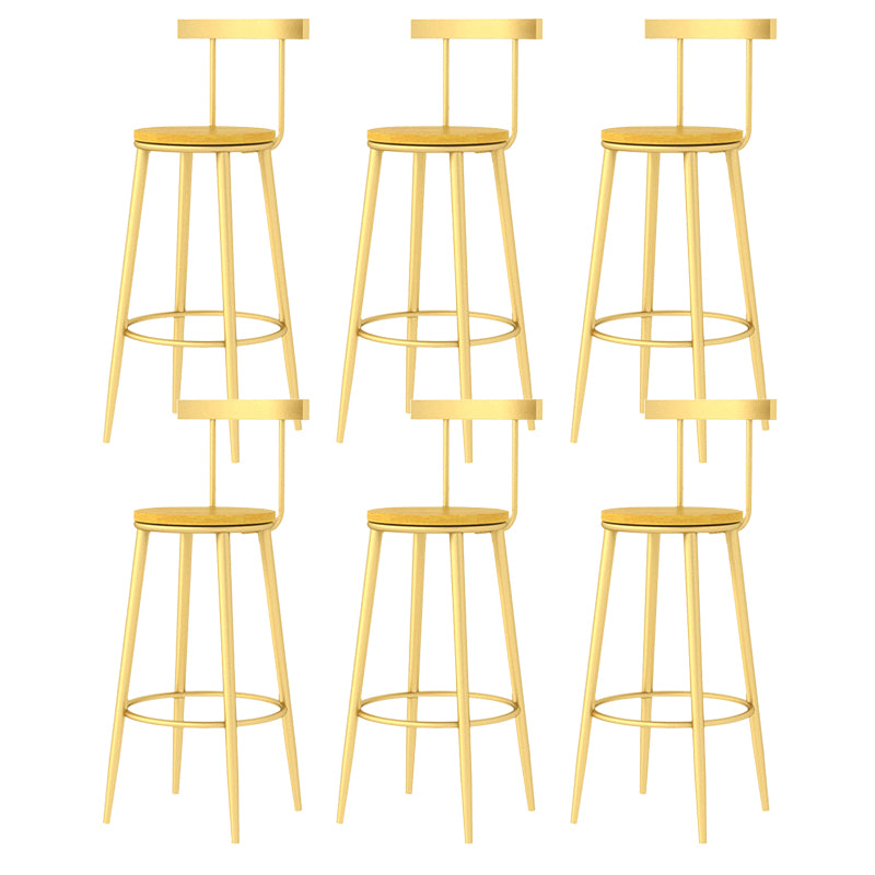 Modern Armless Backrest Counter Stool Iron Bar Stool with Wooden Seat and Pedal