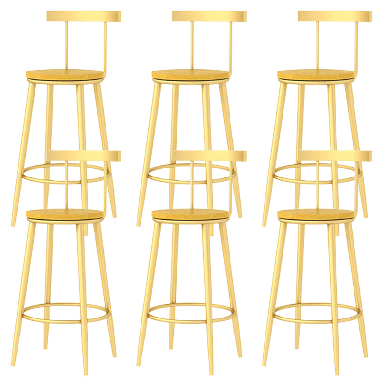 Modern Armless Backrest Counter Stool Iron Bar Stool with Wooden Seat and Pedal