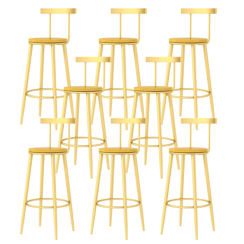 Modern Armless Backrest Counter Stool Iron Bar Stool with Wooden Seat and Pedal