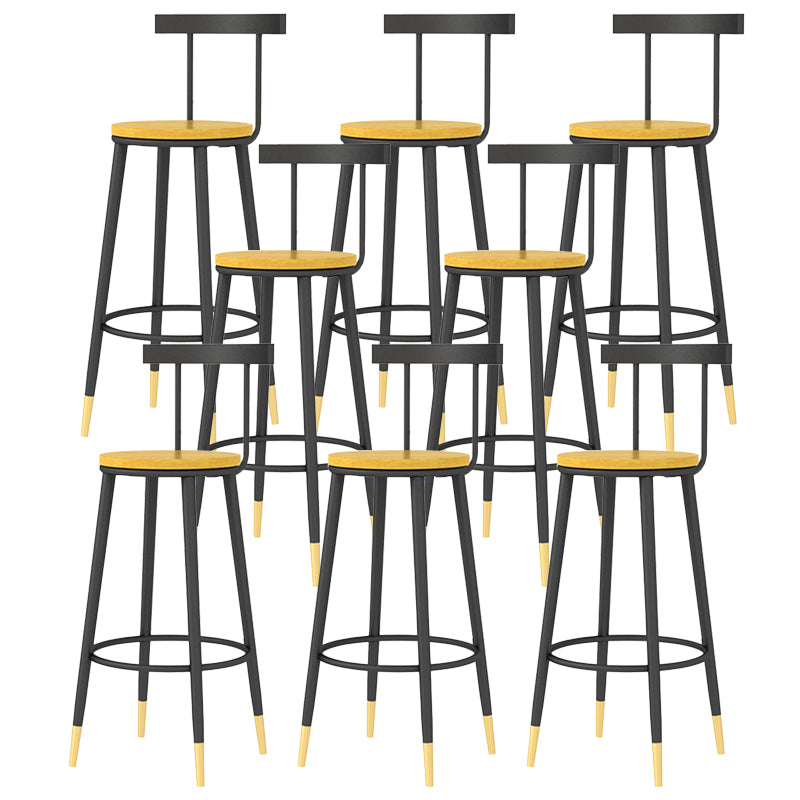 Modern Armless Backrest Counter Stool Iron Bar Stool with Wooden Seat and Pedal