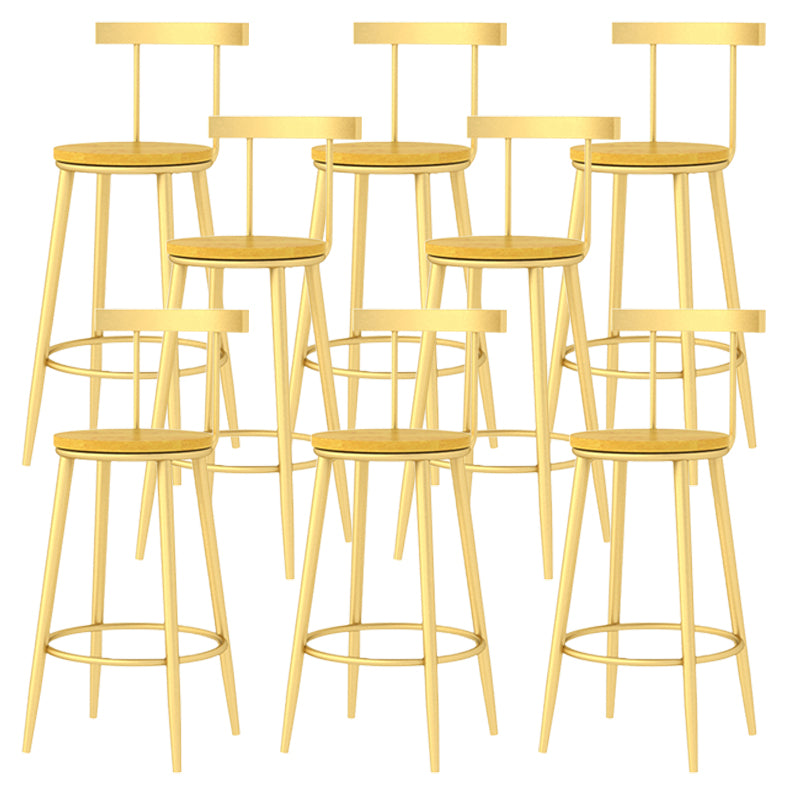 Modern Armless Backrest Counter Stool Iron Bar Stool with Wooden Seat and Pedal