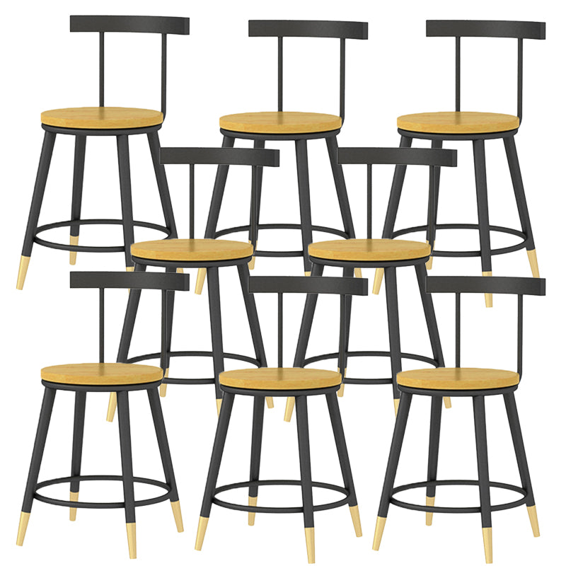 Modern Armless Backrest Counter Stool Iron Bar Stool with Wooden Seat and Pedal