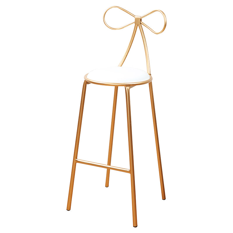 Round Leather and Metal Counter Stool Scandinavian Low Back Counter Bar Stool