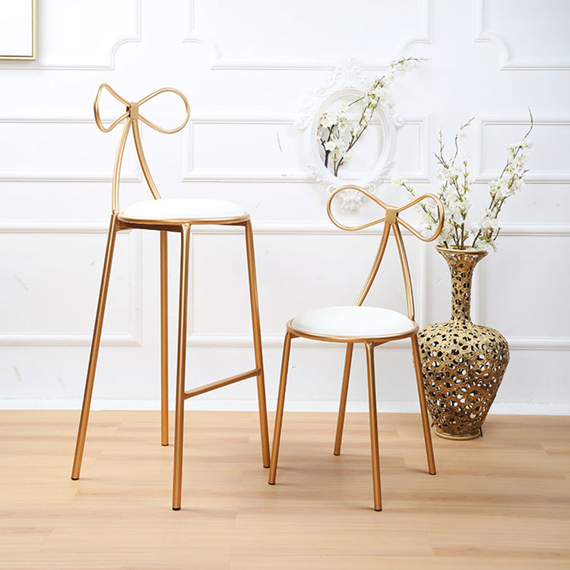 Round Leather and Metal Counter Stool Scandinavian Low Back Counter Bar Stool