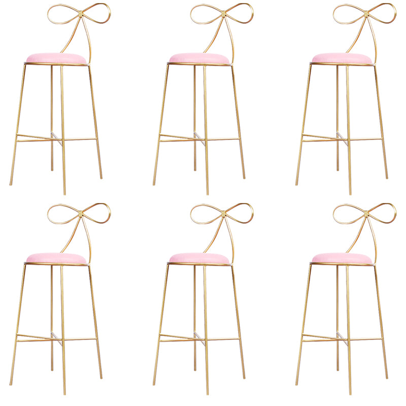 Round Leather and Metal Counter Stool Scandinavian Low Back Counter Bar Stool