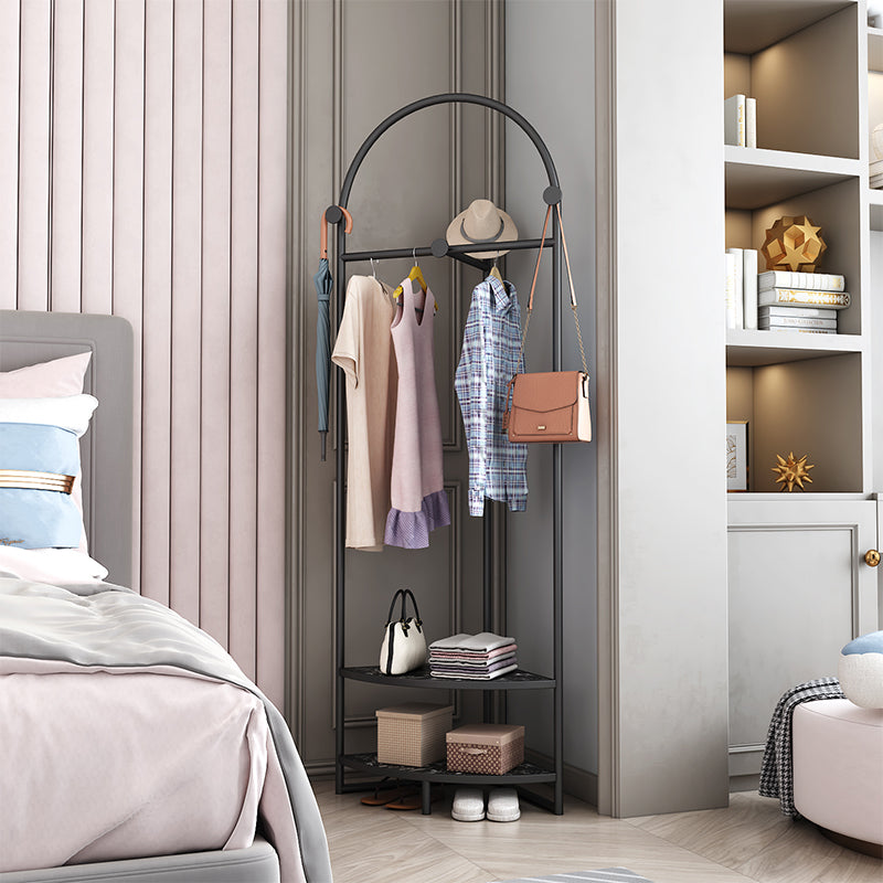 Glam Metallic Coat Rack Free Standing Double Shelves Coat Hanger for Living Room