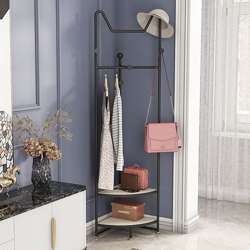 Glam Metallic Coat Rack Free Standing Double Shelves Coat Hanger for Living Room