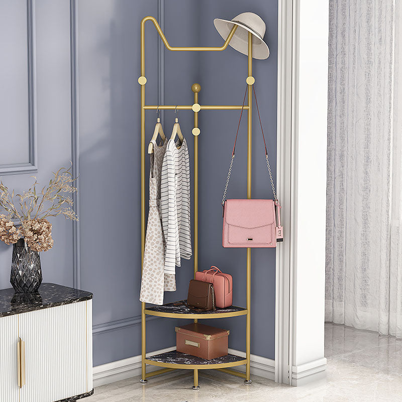 Glam Metallic Coat Rack Free Standing Double Shelves Coat Hanger for Living Room
