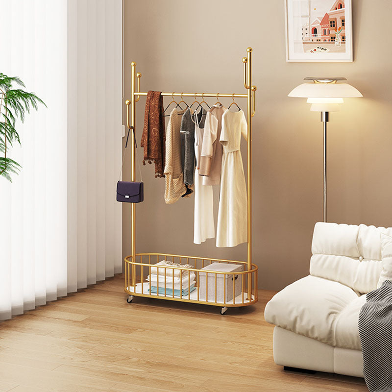Gorgeous Clothes Hanger Basket Storage Metal Coat Rack with Castors