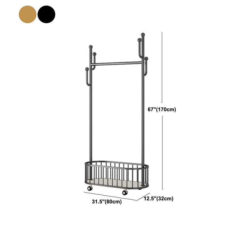 Gorgeous Clothes Hanger Basket Storage Metal Coat Rack with Castors