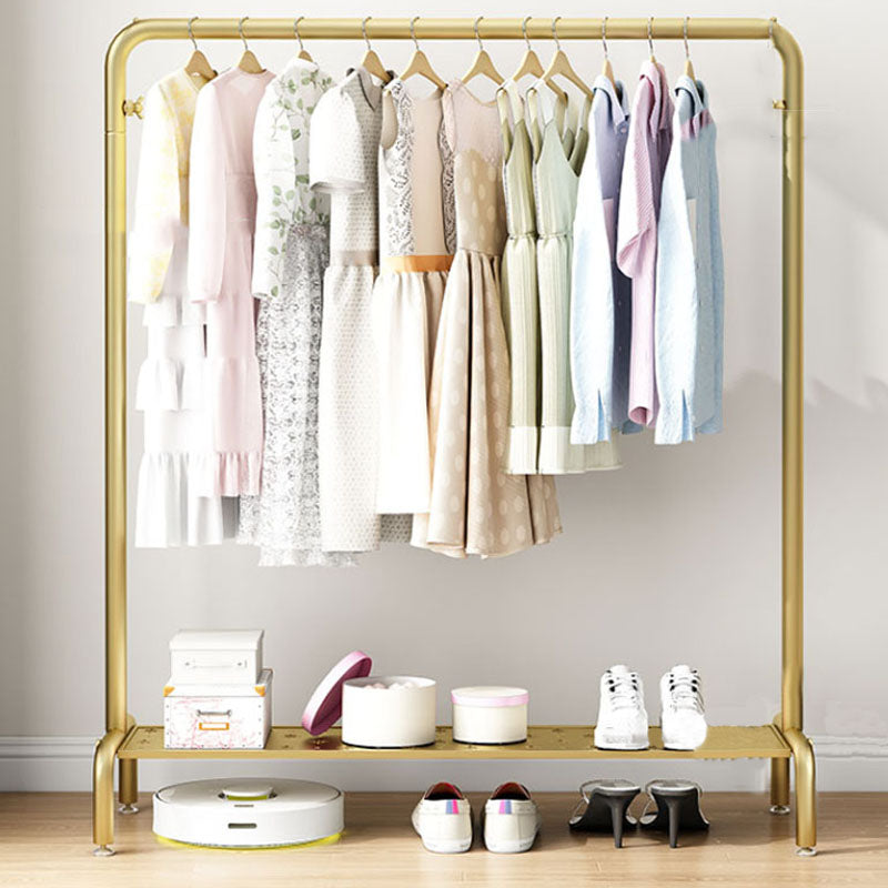 Modern Metal Coat Rack Hanging Rail and Lower Shelf Entryway Kit