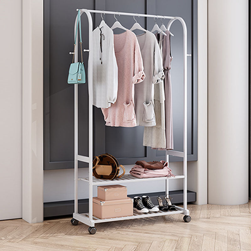 Modern Coat Hanger 2 Storage Shelving and 6 Hooks Hall Tree with Castors