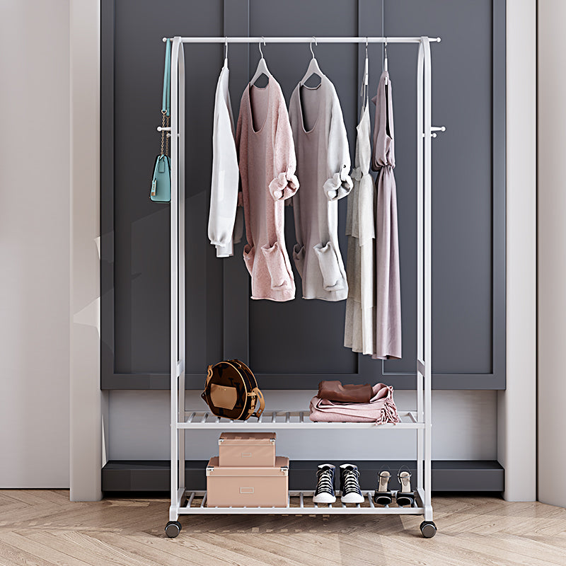 Modern Coat Hanger 2 Storage Shelving and 6 Hooks Hall Tree with Castors