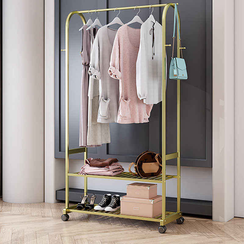 Modern Coat Hanger 2 Storage Shelving and 6 Hooks Hall Tree with Castors