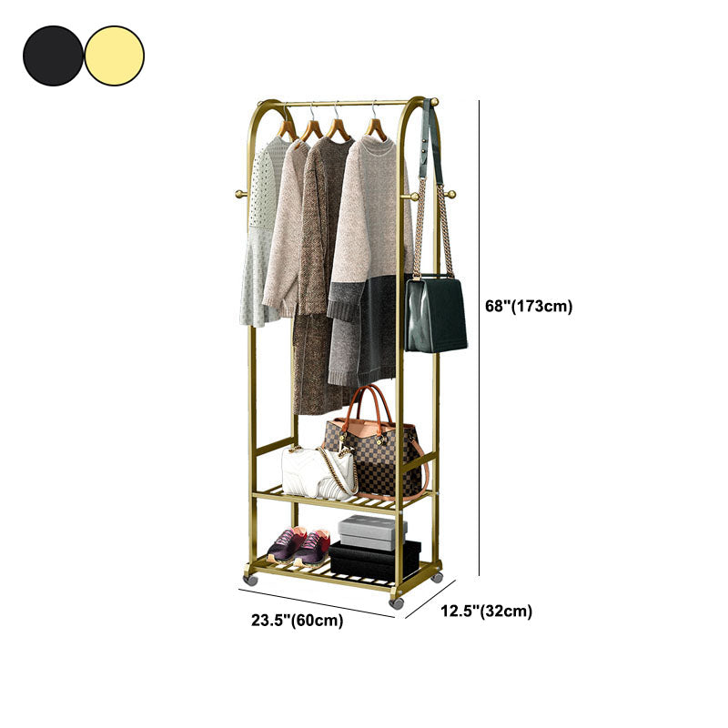 Modern Coat Hanger 2 Storage Shelving and 6 Hooks Hall Tree with Castors