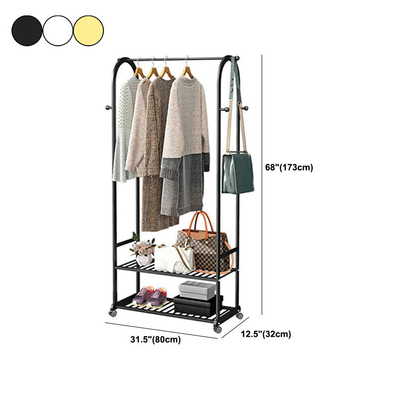 Modern Coat Hanger 2 Storage Shelving and 6 Hooks Hall Tree with Castors