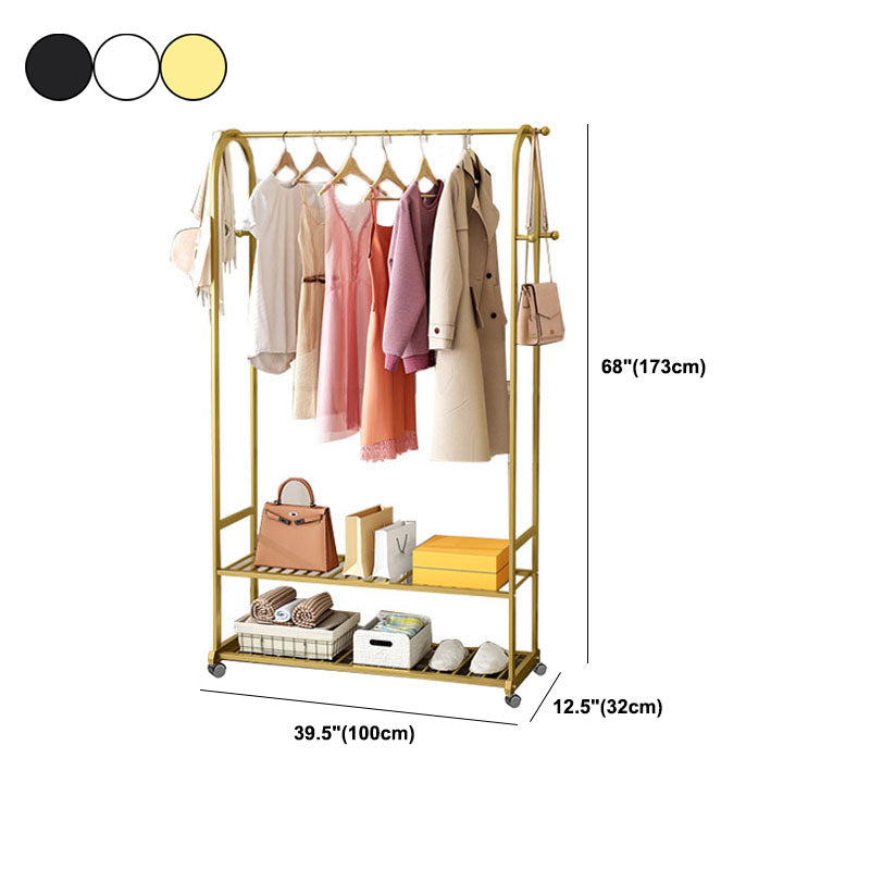 Modern Coat Hanger 2 Storage Shelving and 6 Hooks Hall Tree with Castors