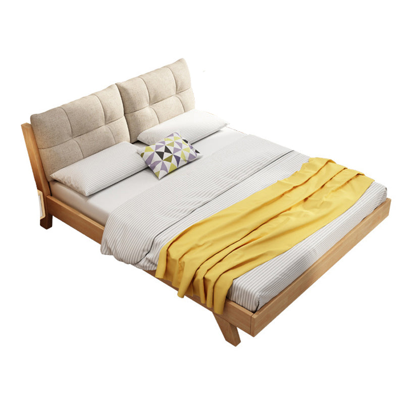 84.65 inch Wide Mid-century Bed Frame Solid Wood Bed with Upholstered Headboard