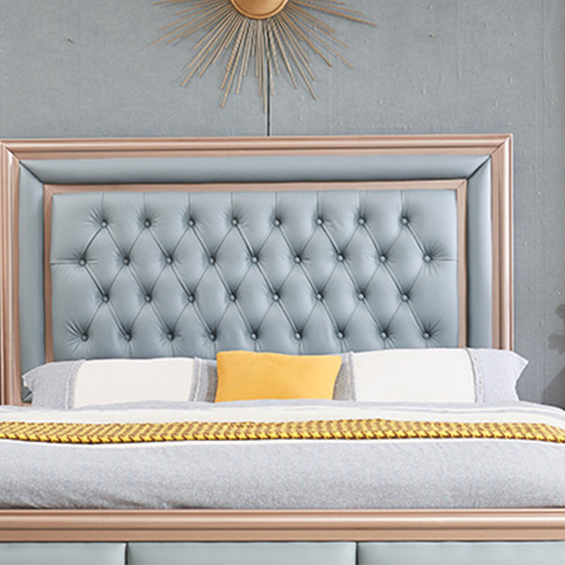 84.65 inch Wide Victorian Bed Frame Rubberwood Standard Bed with Upholstered Headboard