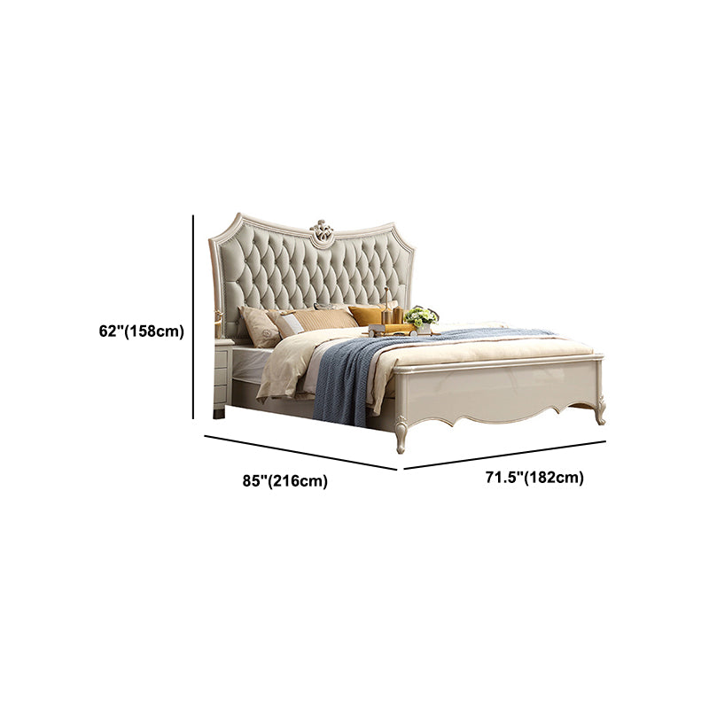 84.65 inch Wide Victorian Bed Pine Wood Standard Bed with Upholstered Headboard