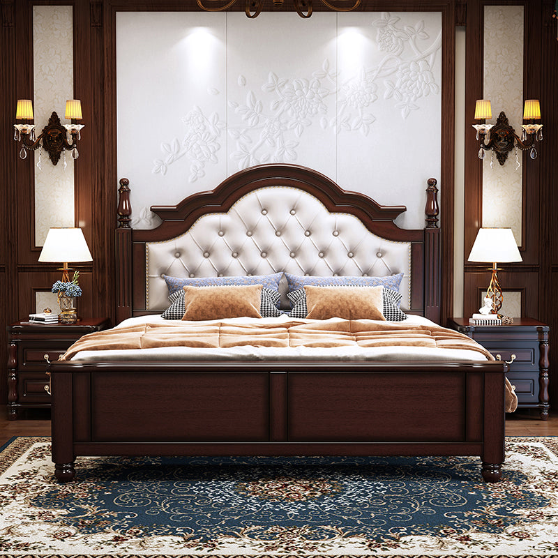 57.08" High Bed Mid-Century Modern Rubberwood Standard Bed with Upholstered Headboard