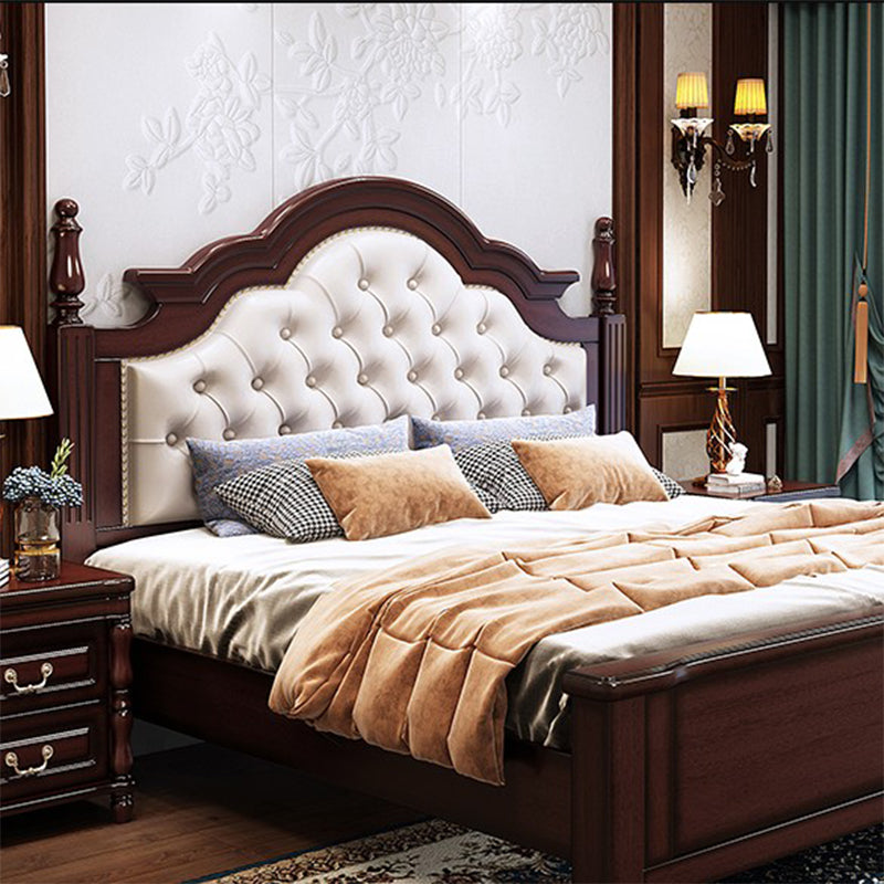 57.08" High Bed Mid-Century Modern Rubberwood Standard Bed with Upholstered Headboard
