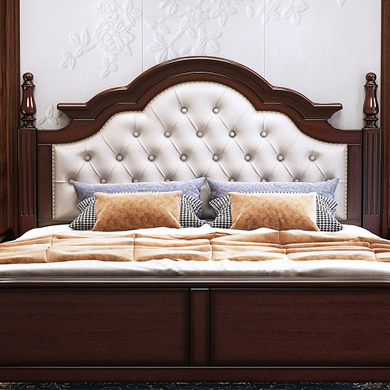 57.08" High Bed Mid-Century Modern Rubberwood Standard Bed with Upholstered Headboard