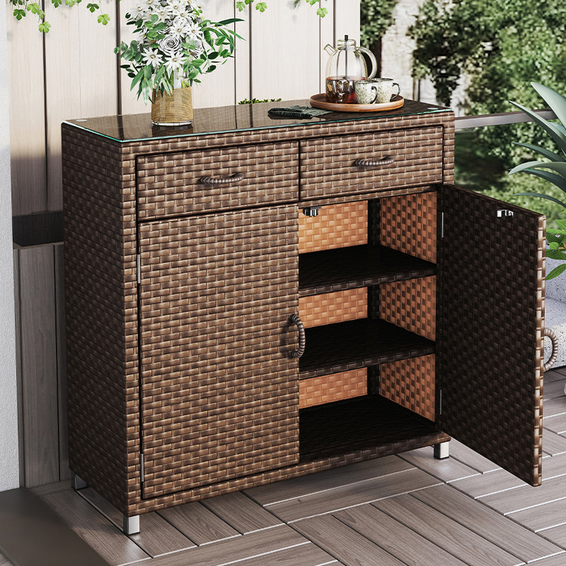 Modern Storage Cabinet Wicker&Rattan Side Cabinet With Doors