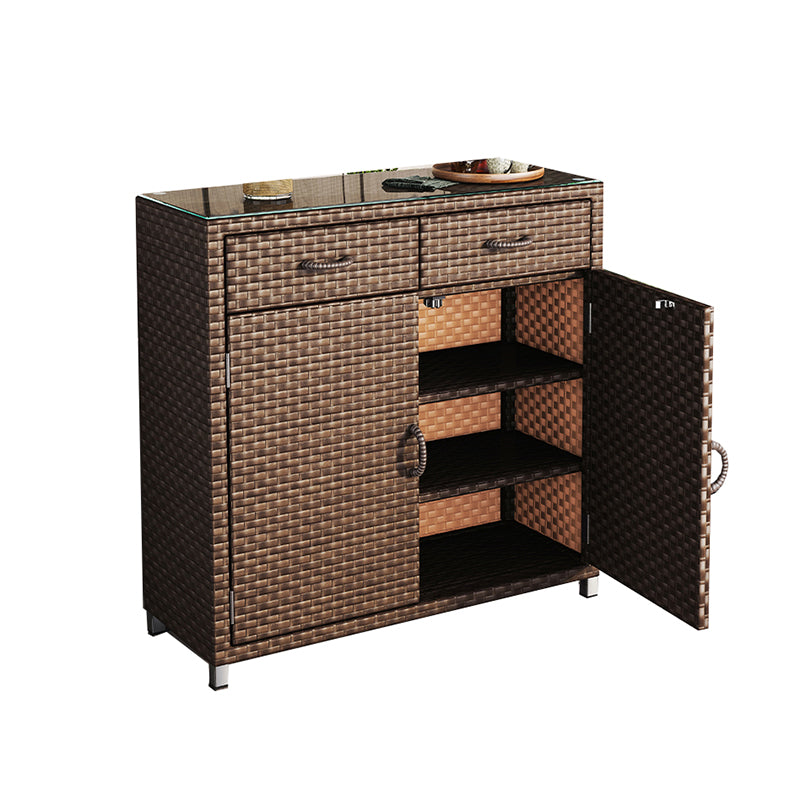 Modern Storage Cabinet Wicker&Rattan Side Cabinet With Doors