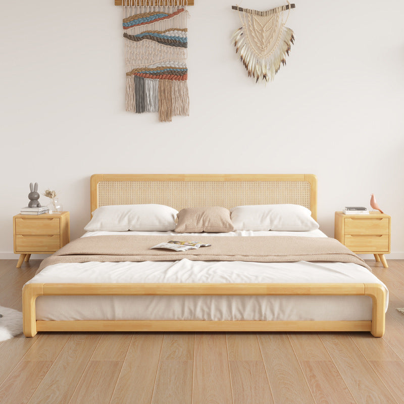 84.65 inch Wide Tropical Bed Frame Rubberwood Bed with Headboard