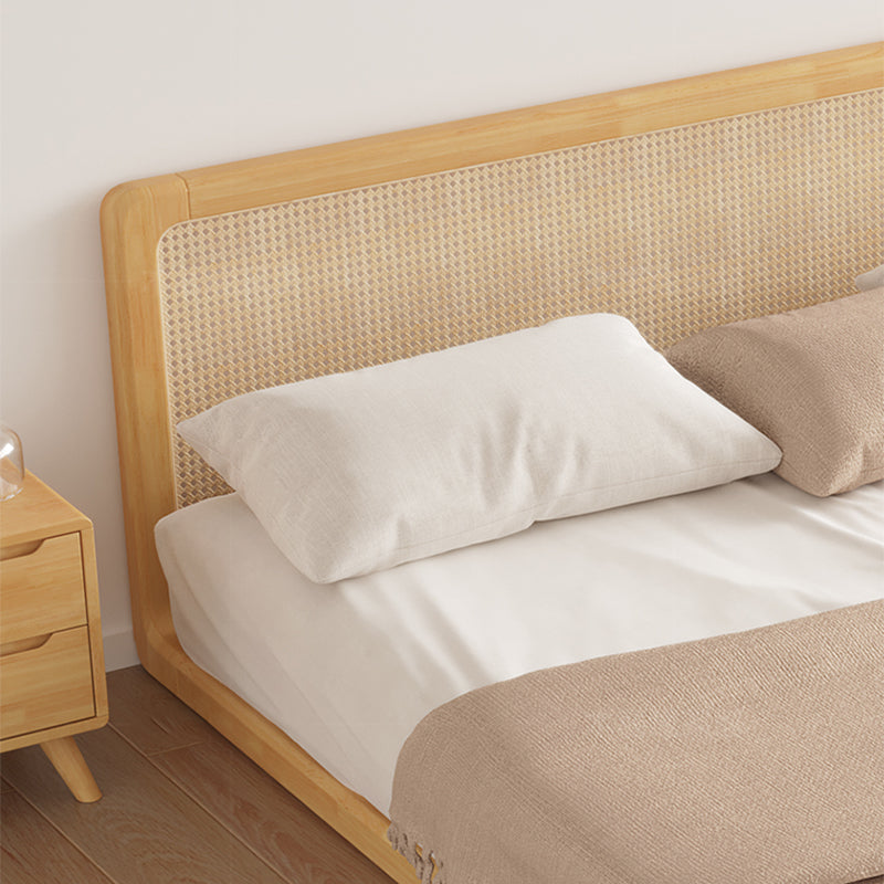 84.65 inch Wide Tropical Bed Frame Rubberwood Bed with Headboard