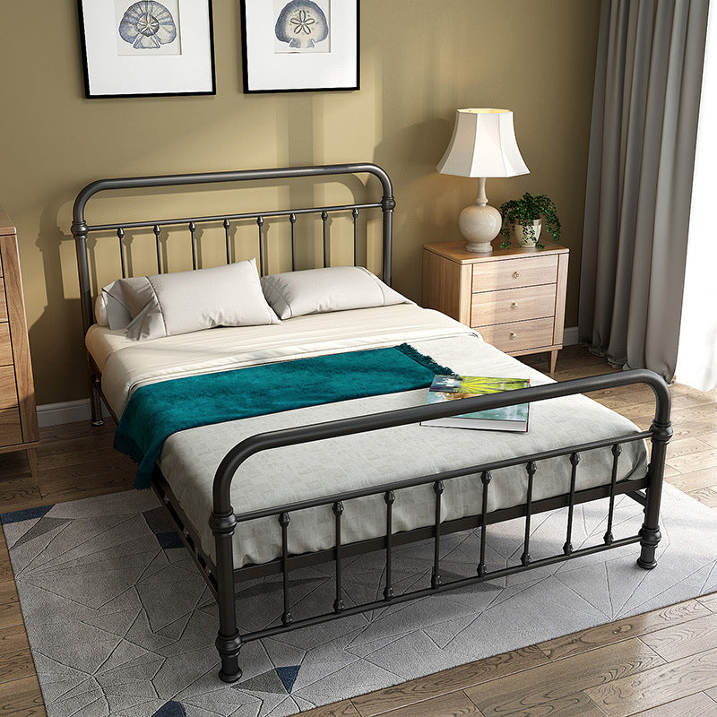 Industrial Iron Bed with Rectangle Headboard and Metal Legs in Black