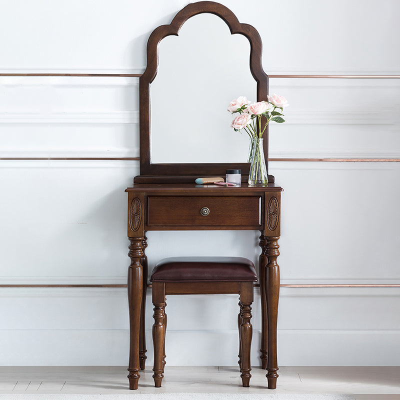 23.6" W Wood Vanity Table 1-Drawer Vanity Makeup Table Set with Mirror & Stool